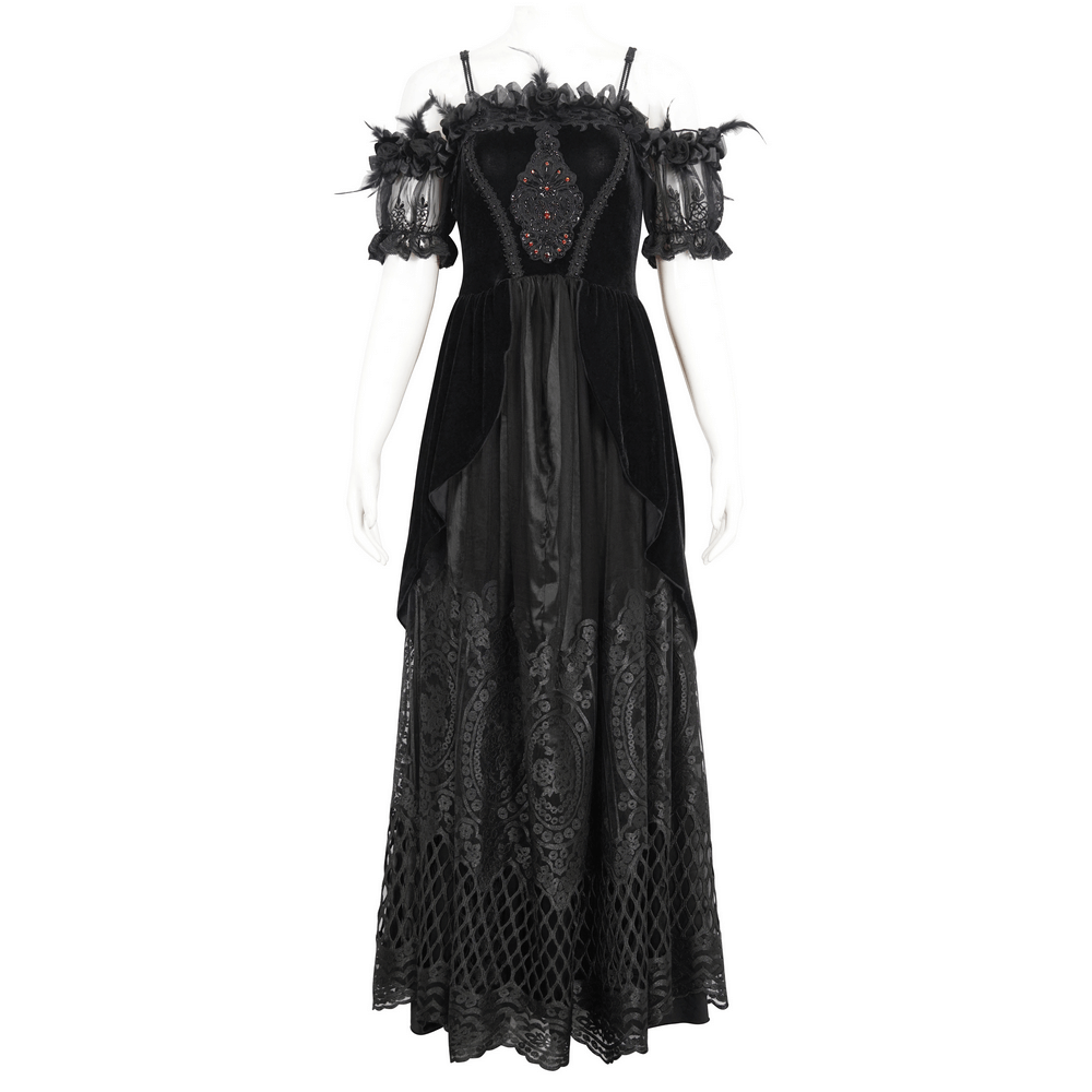 Women's Lace Gorgeous Dress with Feather Short Sleeves - image 3