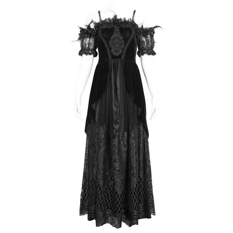 Women's Lace Gorgeous Dress with Feather Short Sleeves - image 3