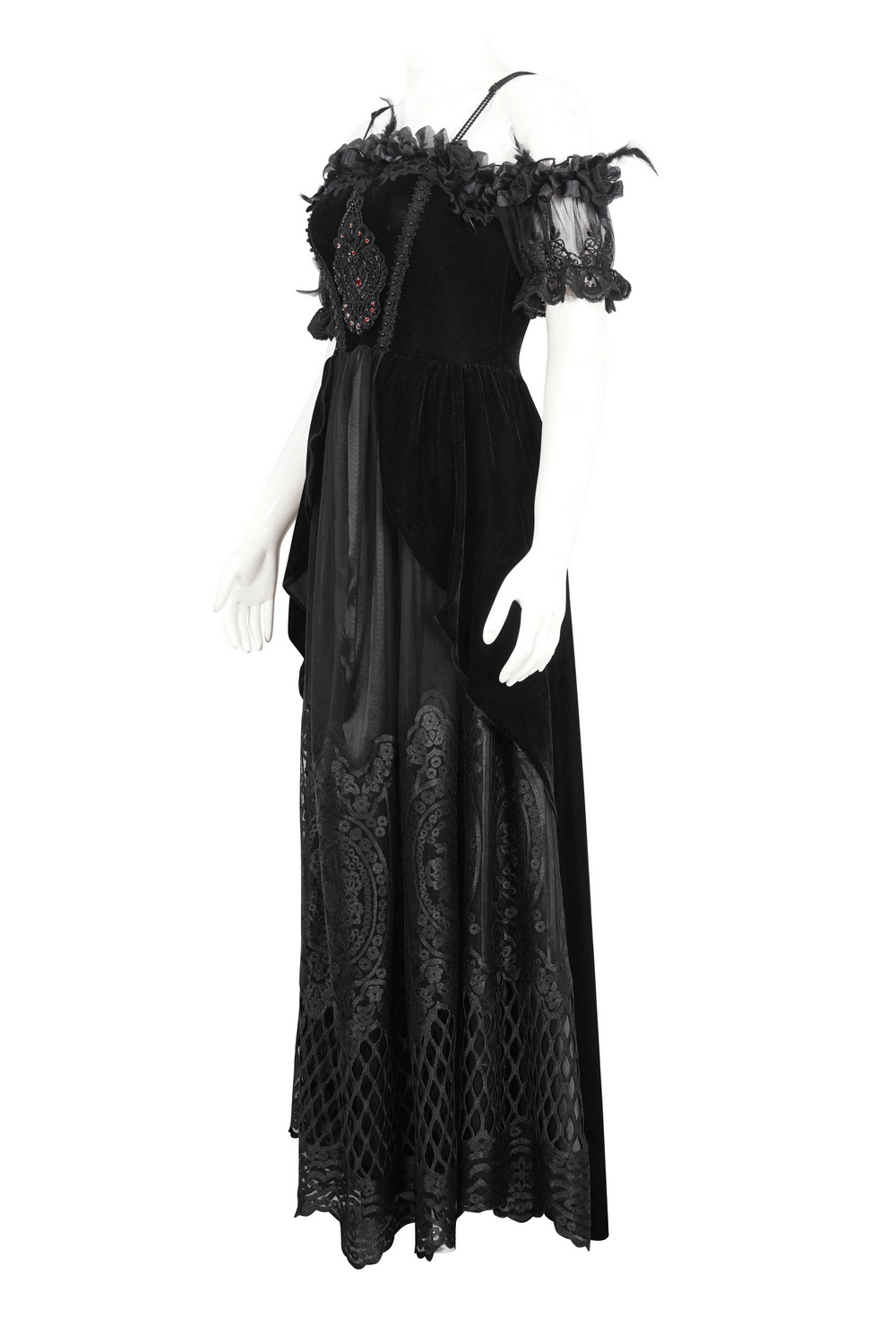 Women's Lace Gorgeous Dress with Feather Short Sleeves - image 4