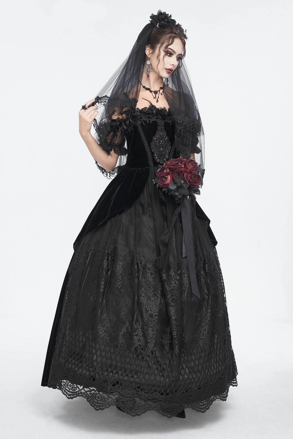 Women's Lace Gorgeous Dress with Feather Short Sleeves - image 19