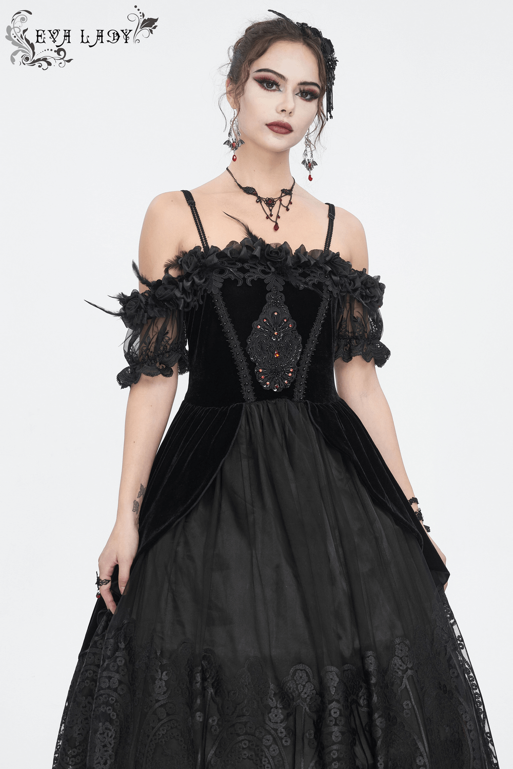 Women's Lace Gorgeous Dress with Feather Short Sleeves - image 14