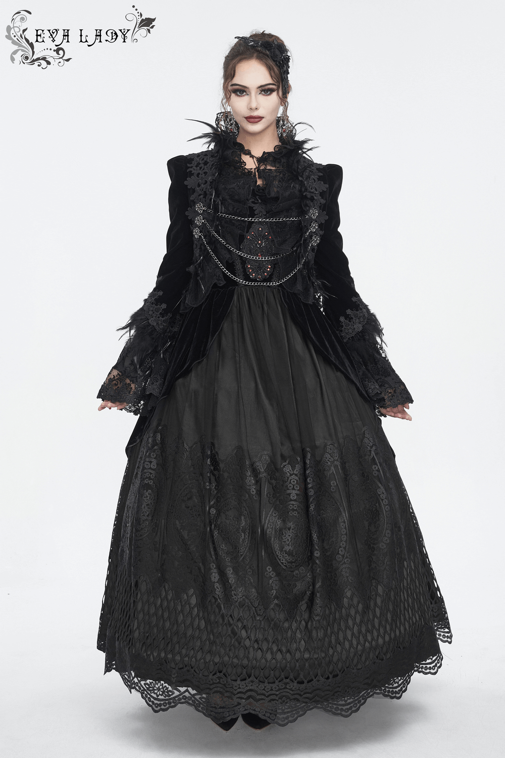Women's Lace Gorgeous Dress with Feather Short Sleeves - image 17