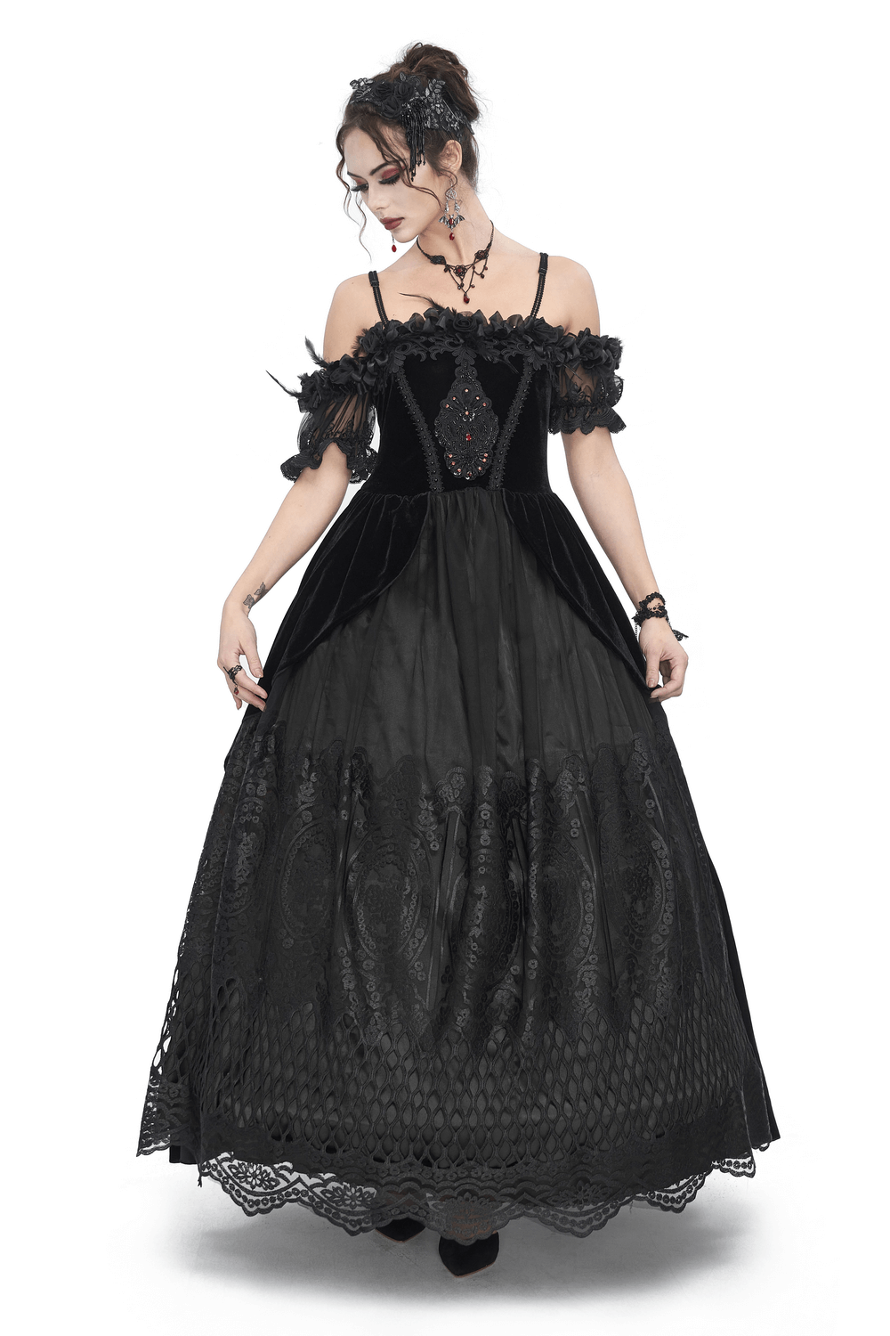 Women's Lace Gorgeous Dress with Feather Short Sleeves - image 1