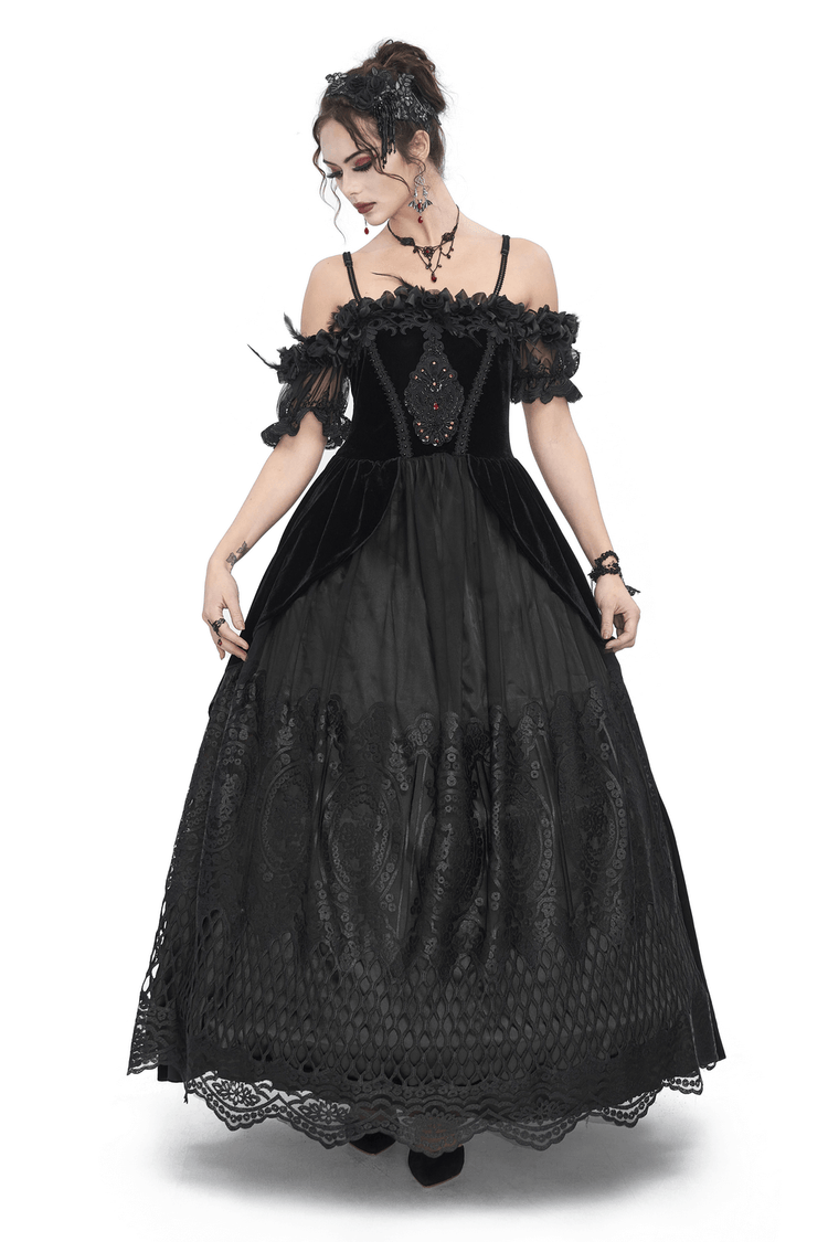 Women's Lace Gorgeous Dress with Feather Short Sleeves - image 1