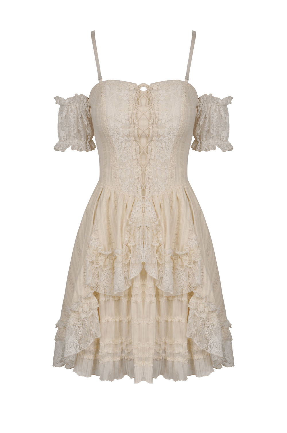 Women's Lace Mini Dress: Ruffled Layers And Floral Detail - image 4