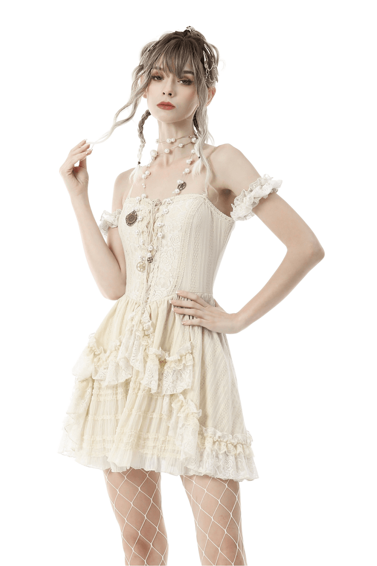 Women's Lace Mini Dress: Ruffled Layers And Floral Detail - image 1