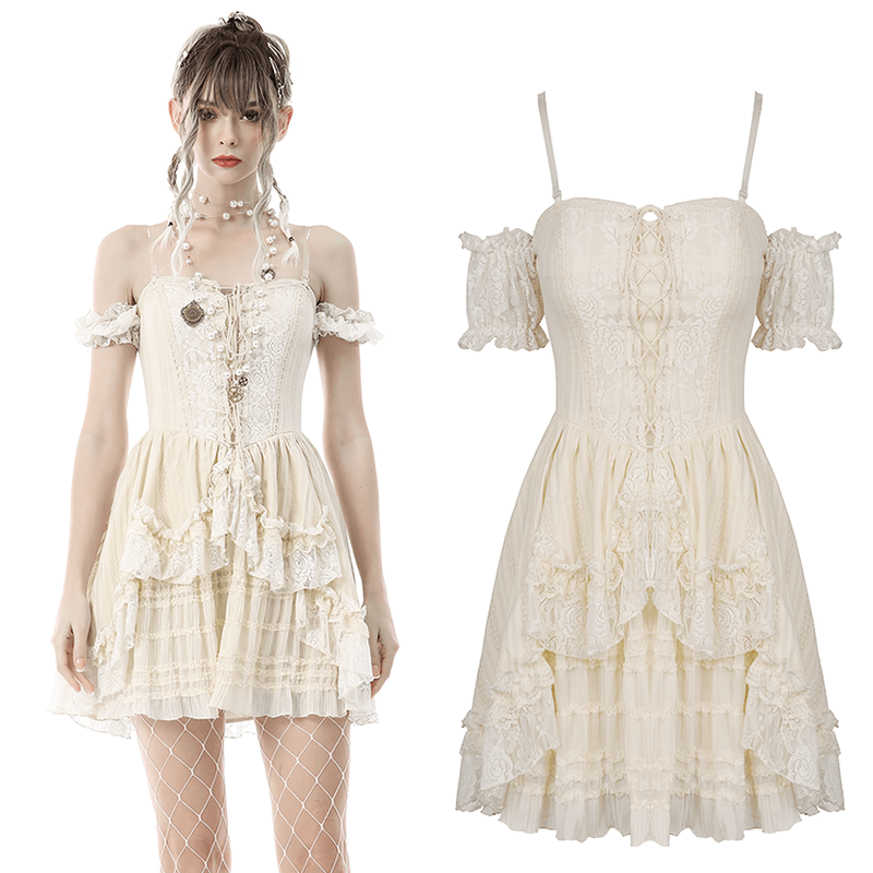 Women's Lace Mini Dress: Ruffled Layers And Floral Detail - image 3