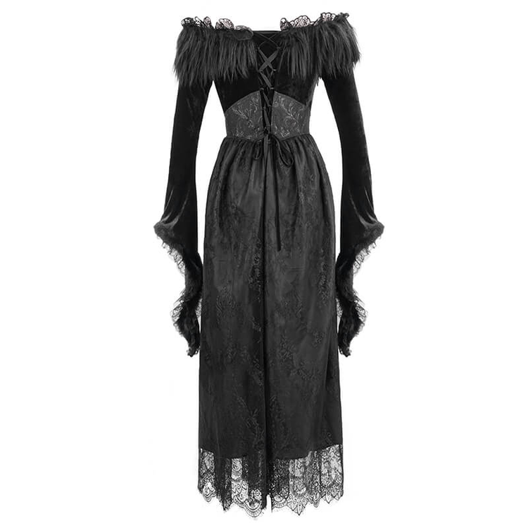 Women's Long Black Dress with Flare Sleeves / Gothic Style Off Shoulder Floor Length Dress - image 6