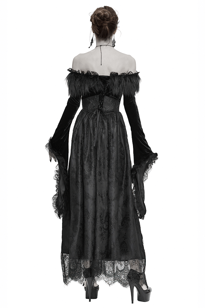 Women's Long Black Dress with Flare Sleeves / Gothic Style Off Shoulder Floor Length Dress - image 2
