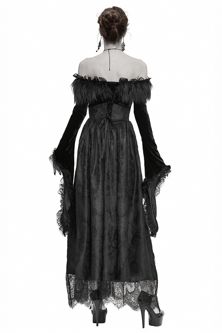 Women's Long Black Dress with Flare Sleeves / Gothic Style Off Shoulder Floor Length Dress - image 2