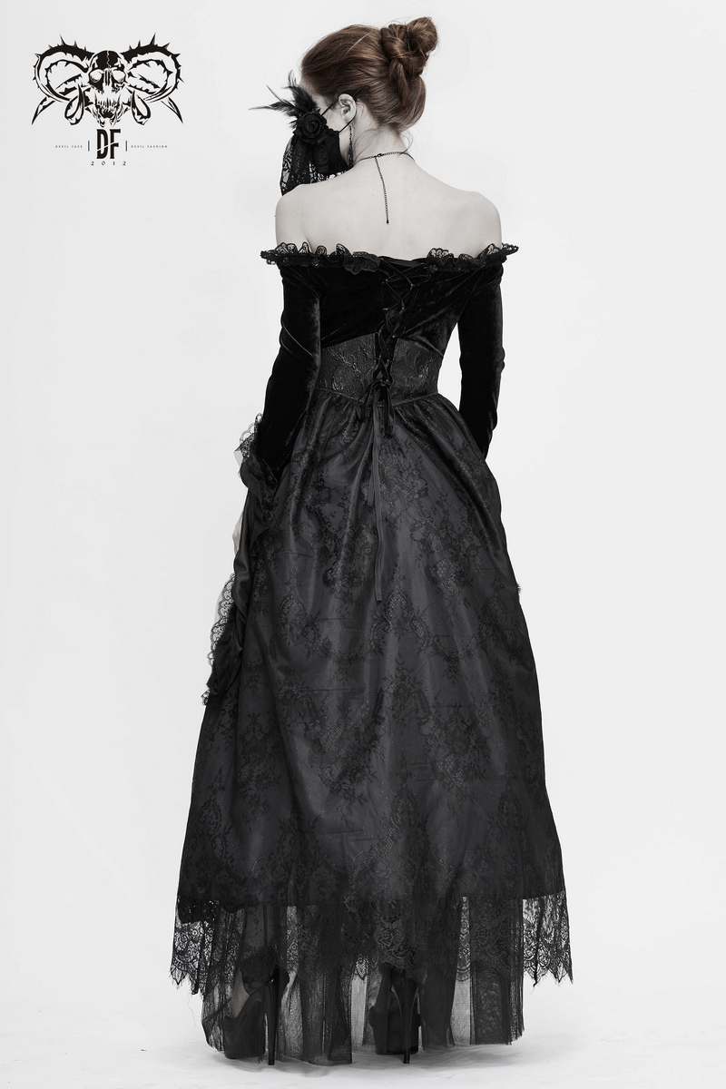 Women's Long Black Dress with Flare Sleeves / Gothic Style Off Shoulder Floor Length Dress - image 20