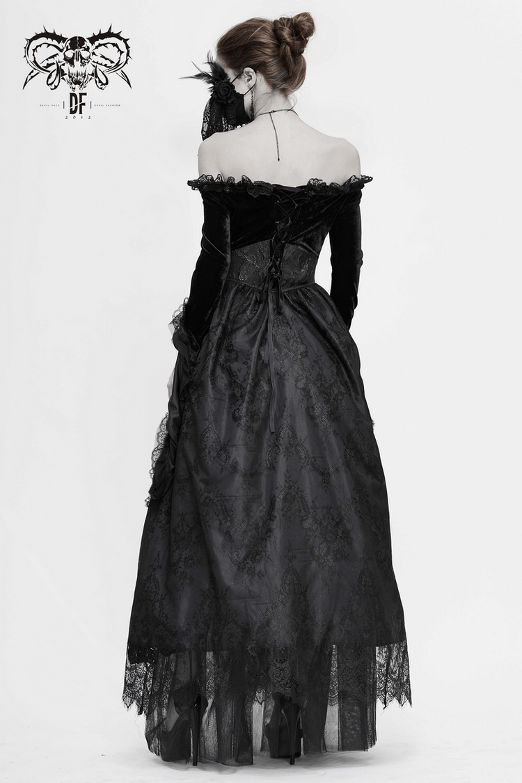 Women's Long Black Dress with Flare Sleeves / Gothic Style Off Shoulder Floor Length Dress - image 20