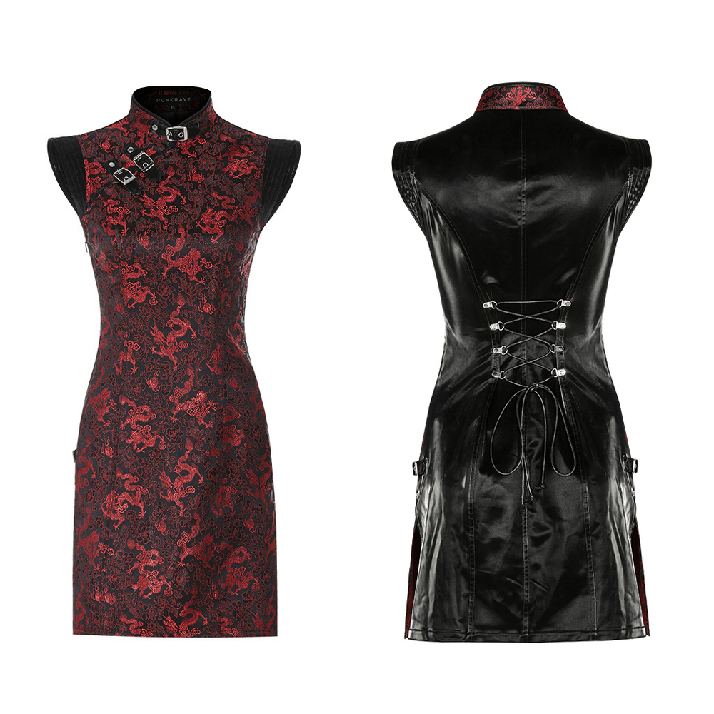 Women's Red Dragon Pattern Jacquard Cybernetic Dress - image 3