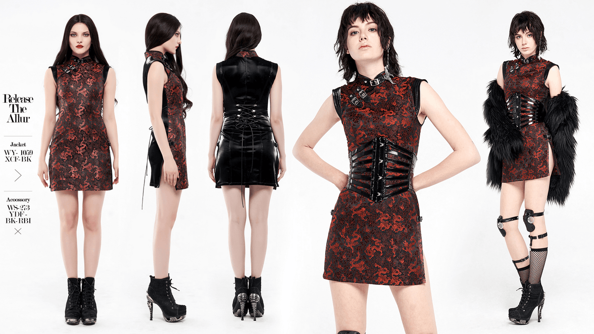 Women's Red Dragon Pattern Jacquard Cybernetic Dress - image 13