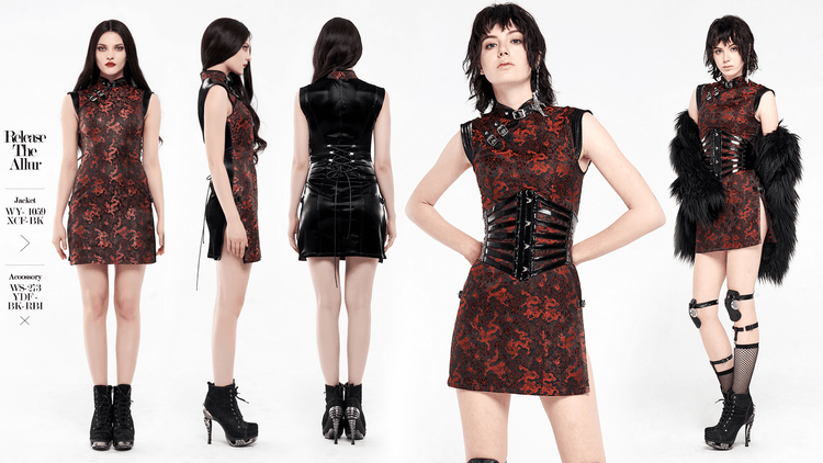 Women's Red Dragon Pattern Jacquard Cybernetic Dress - image 13