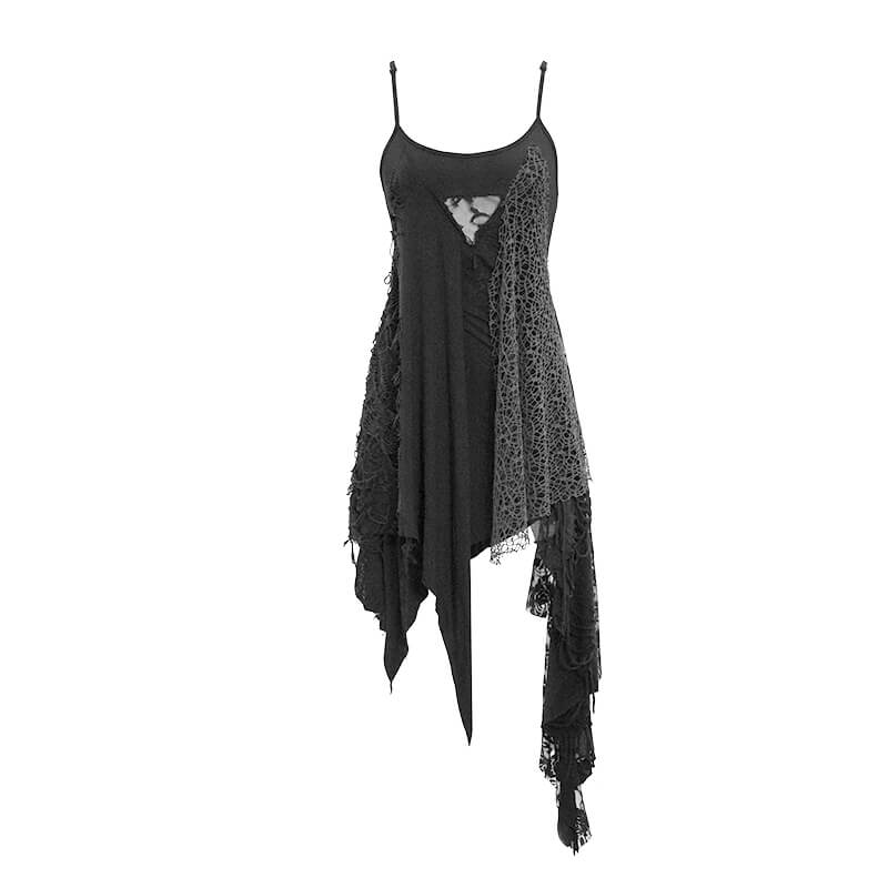 Women's Sexy Asymmetric Spliced Ripped Stripe Dress / Casual Sleeveless Short Dresses - image 3