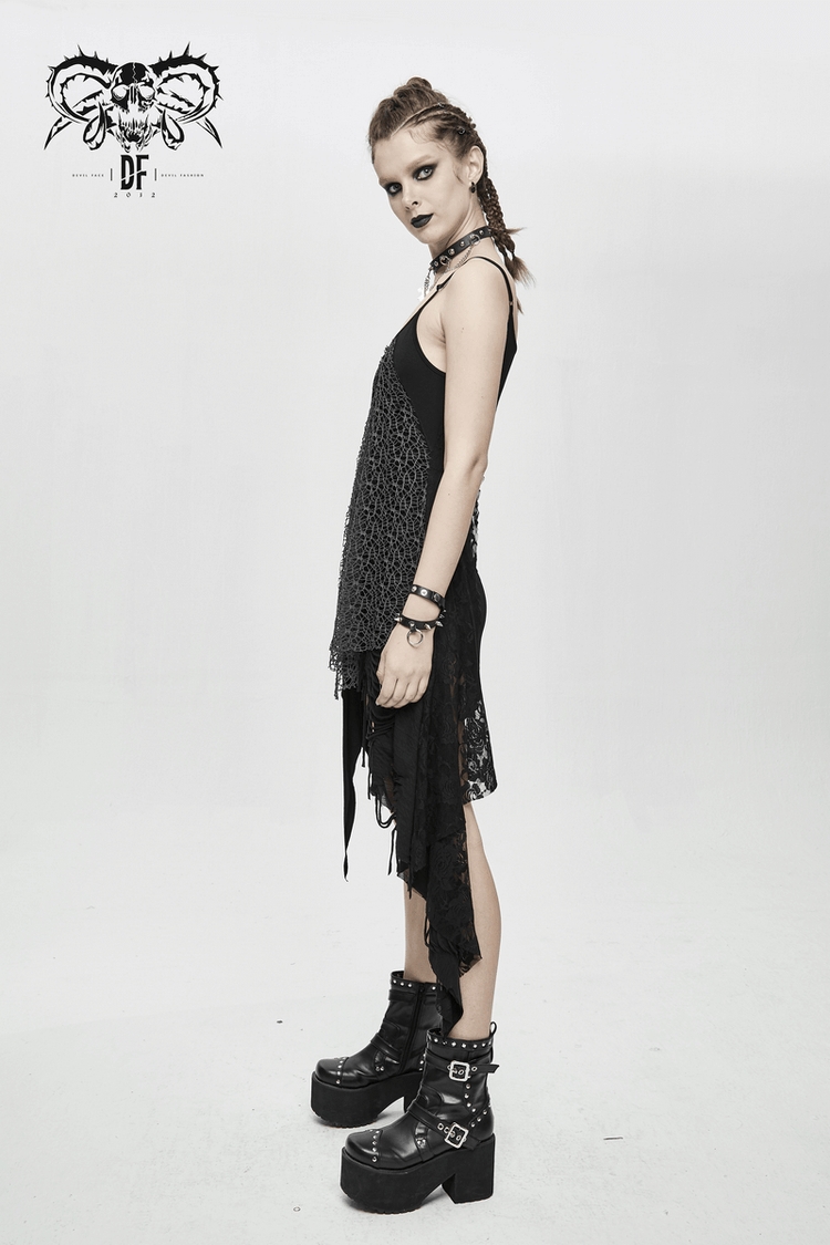 Women's Sexy Asymmetric Spliced Ripped Stripe Dress / Casual Sleeveless Short Dresses - image 17