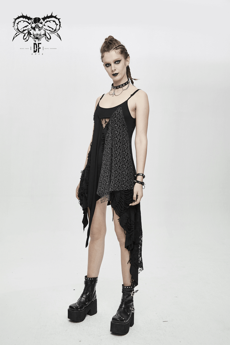 Women's Sexy Asymmetric Spliced Ripped Stripe Dress / Casual Sleeveless Short Dresses - image 18