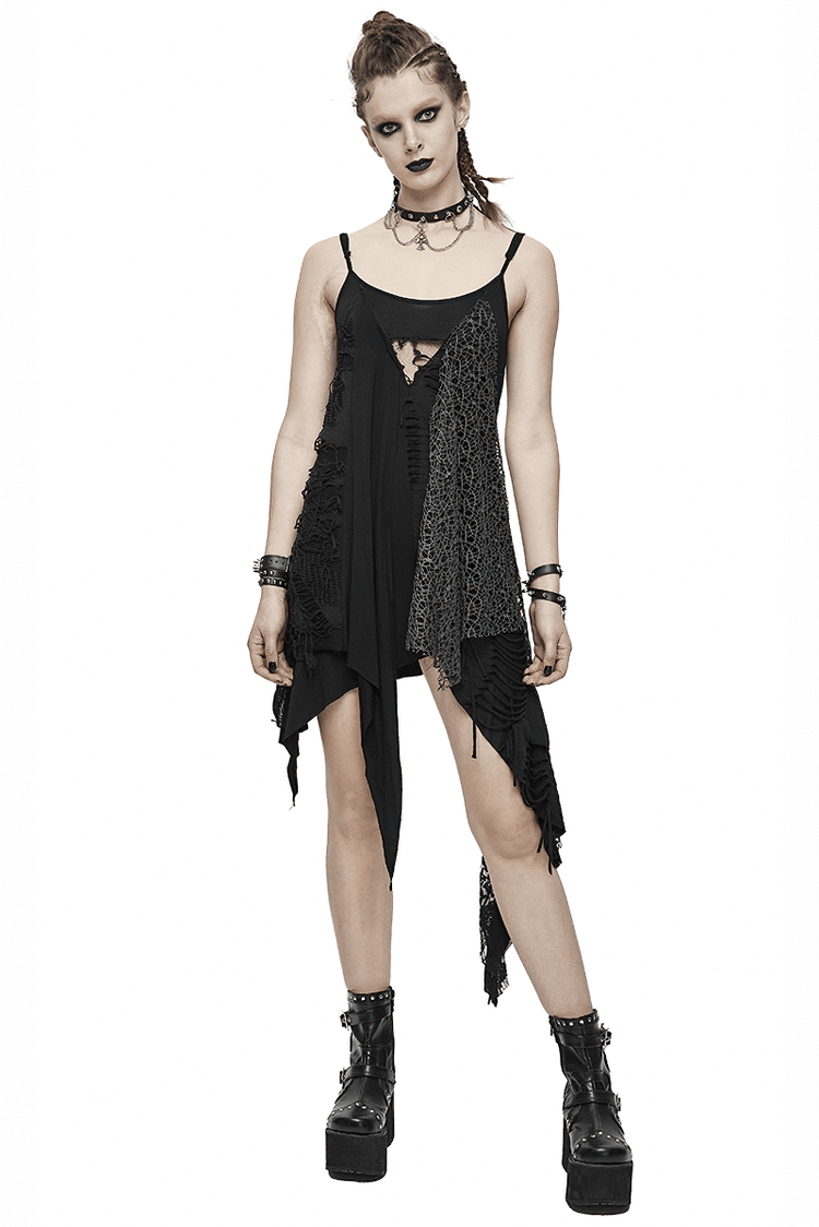 Women's Sexy Asymmetric Spliced Ripped Stripe Dress / Casual Sleeveless Short Dresses - image 1