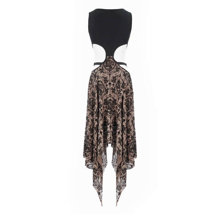 Women's Sexy Sleeveless Vintage Pattern Irregular Dress / Gothic Dress With Metal Hearts on Straps - image 5