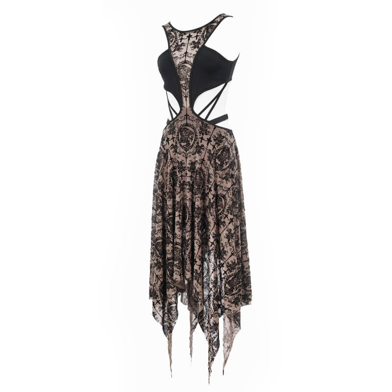 Women's Sexy Sleeveless Vintage Pattern Irregular Dress / Gothic Dress With Metal Hearts on Straps - image 4