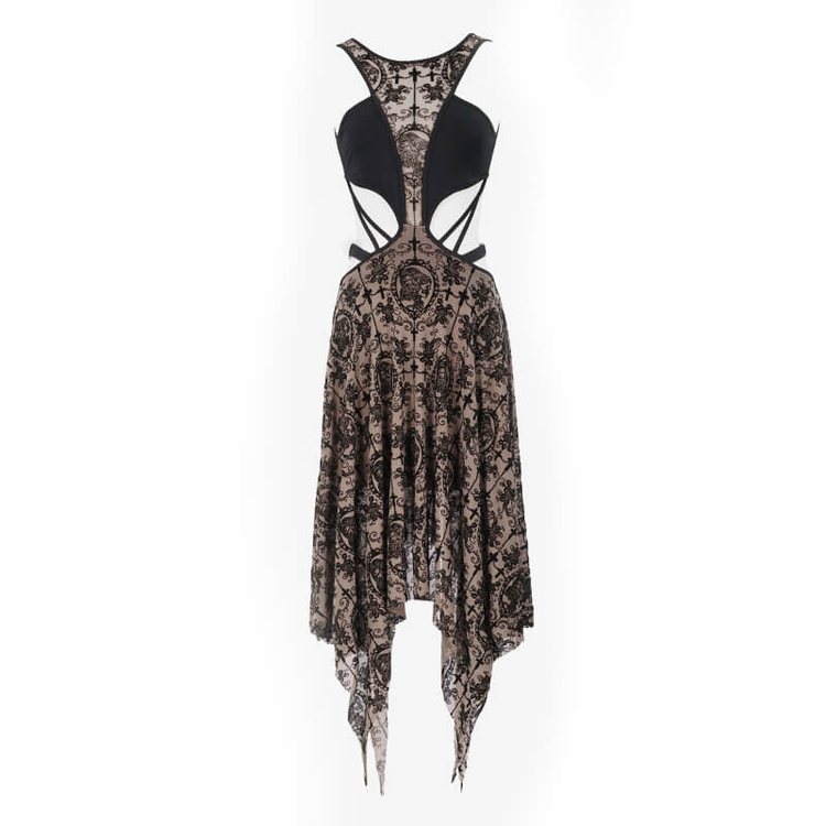 Women's Sexy Sleeveless Vintage Pattern Irregular Dress / Gothic Dress With Metal Hearts on Straps - image 3