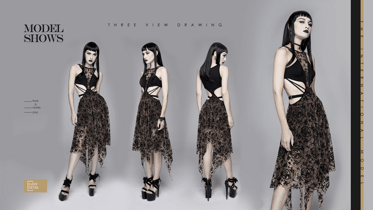 Women's Sexy Sleeveless Vintage Pattern Irregular Dress / Gothic Dress With Metal Hearts on Straps - image 13
