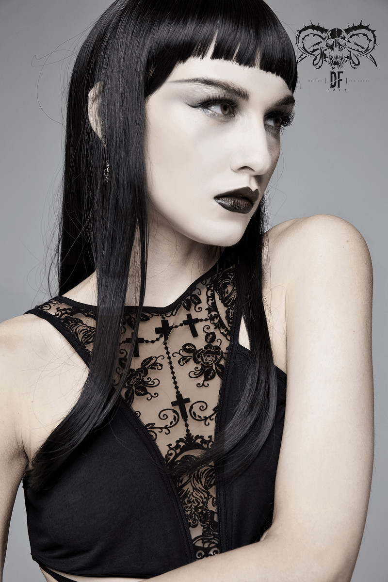 Women's Sexy Sleeveless Vintage Pattern Irregular Dress / Gothic Dress With Metal Hearts on Straps - image 9