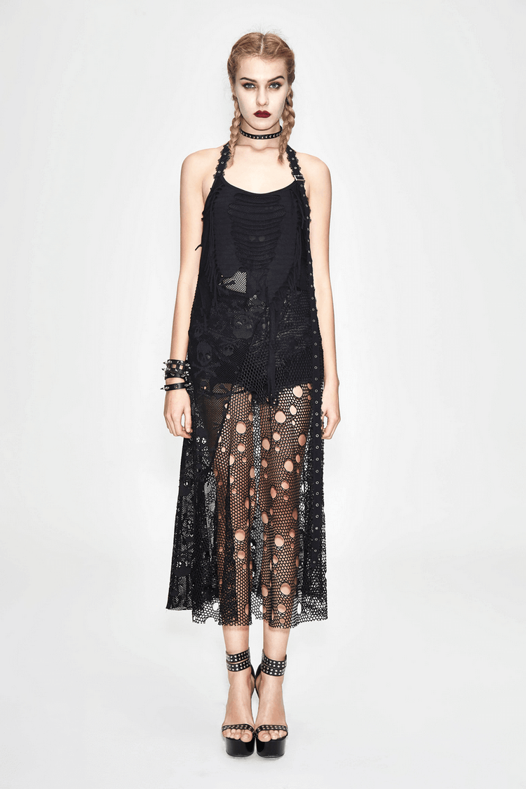 Women's Sleeveless Maxi Dress with Belted / Gothic Style Skull Pattern Long Dress - image 13