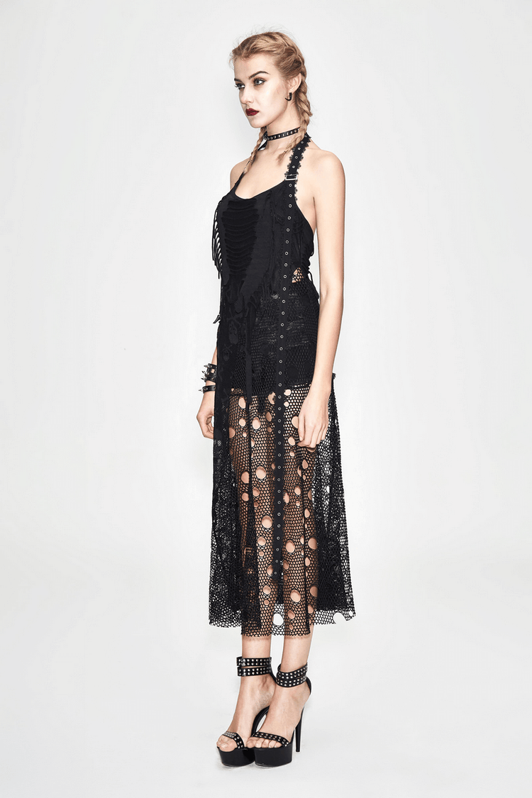 Women's Sleeveless Maxi Dress with Belted / Gothic Style Skull Pattern Long Dress - image 15
