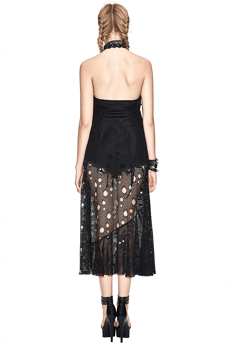 Women's Sleeveless Maxi Dress with Belted / Gothic Style Skull Pattern Long Dress - image 2
