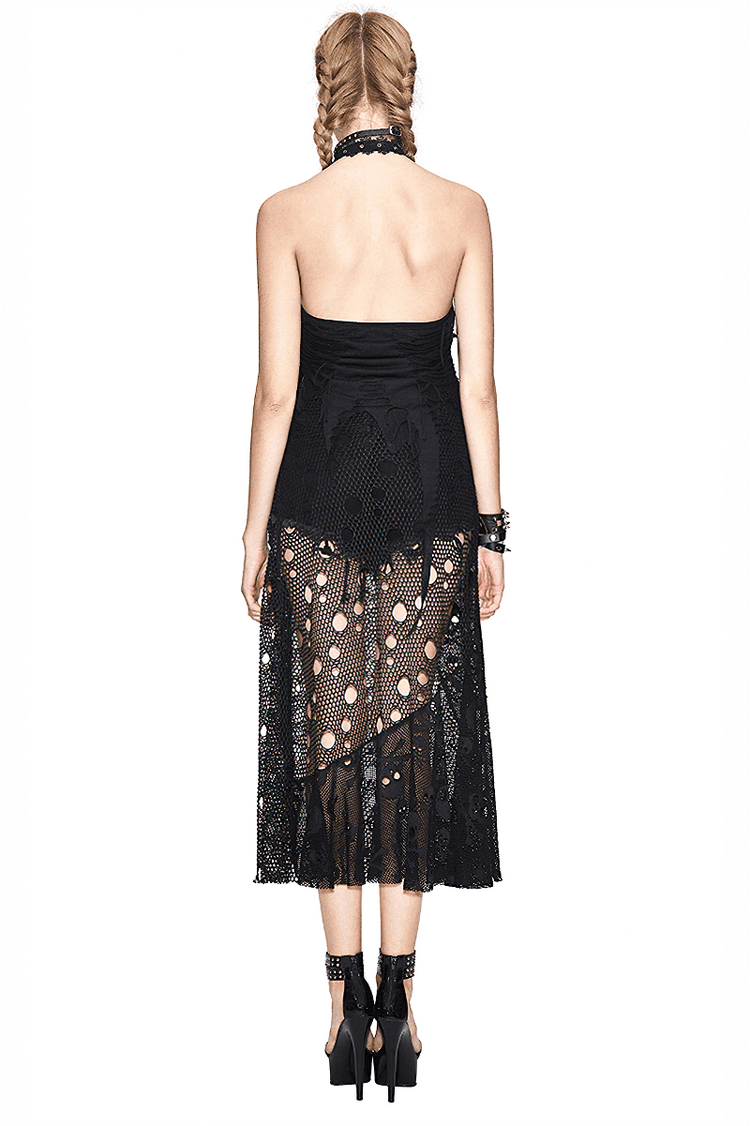 Women's Sleeveless Maxi Dress with Belted / Gothic Style Skull Pattern Long Dress - image 2