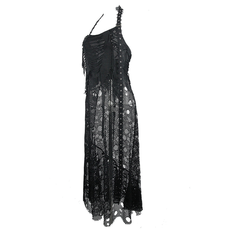 Women's Sleeveless Maxi Dress with Belted / Gothic Style Skull Pattern Long Dress - image 4