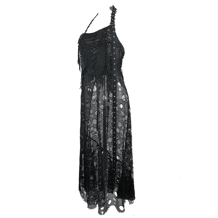 Women's Sleeveless Maxi Dress with Belted / Gothic Style Skull Pattern Long Dress - image 4