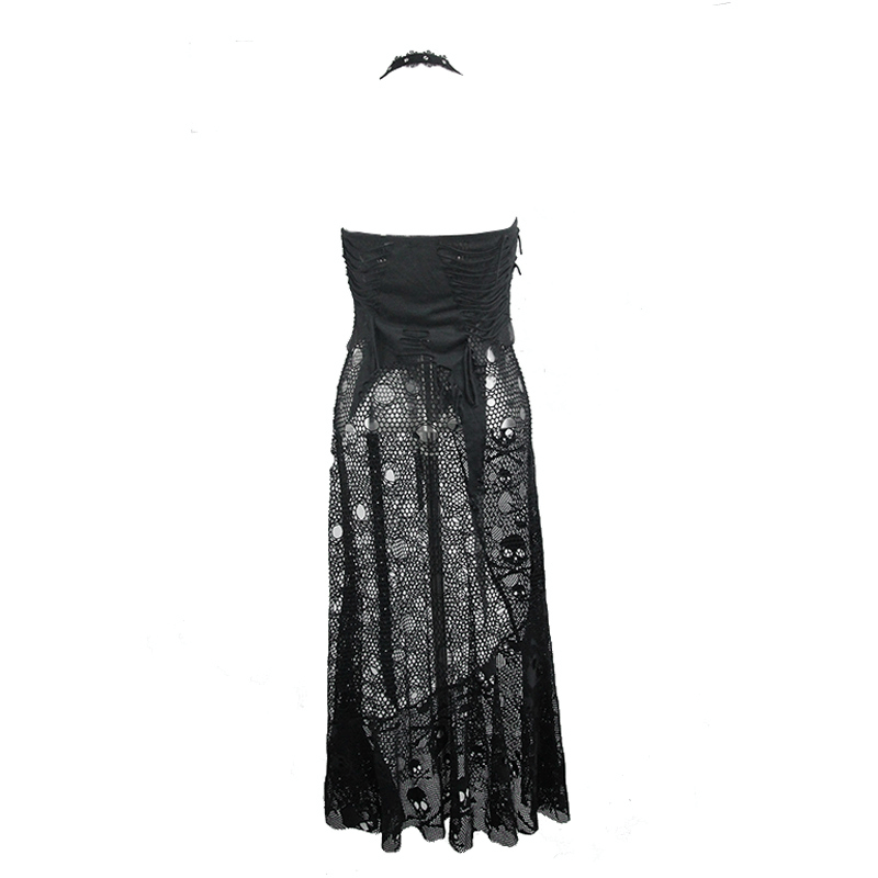 Women's Sleeveless Maxi Dress with Belted / Gothic Style Skull Pattern Long Dress - image 5