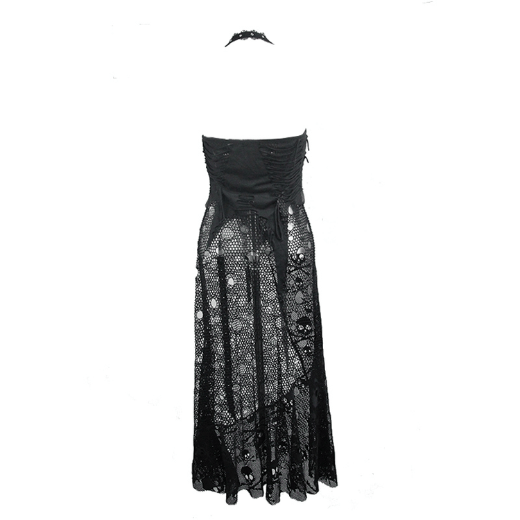 Women's Sleeveless Maxi Dress with Belted / Gothic Style Skull Pattern Long Dress - image 5