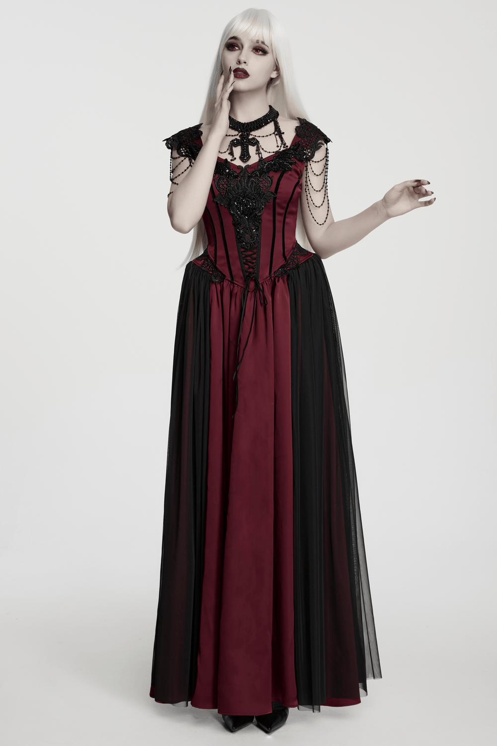 Women's Victorian Gothic Lace and Velvet Dress - image 14