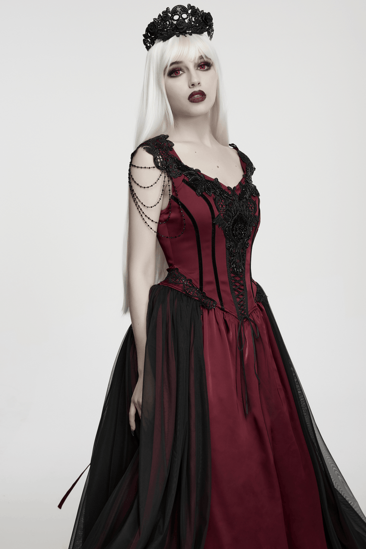 Women's Victorian Gothic Lace and Velvet Dress - image 13