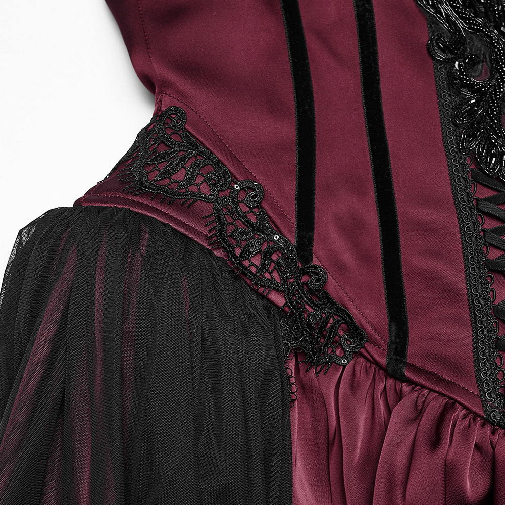Women's Victorian Gothic Lace and Velvet Dress - image 10