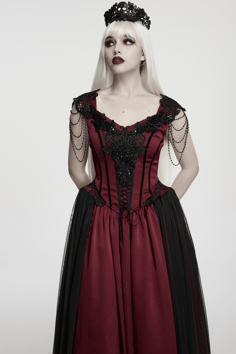 Women's Victorian Gothic Lace and Velvet Dress - image 12