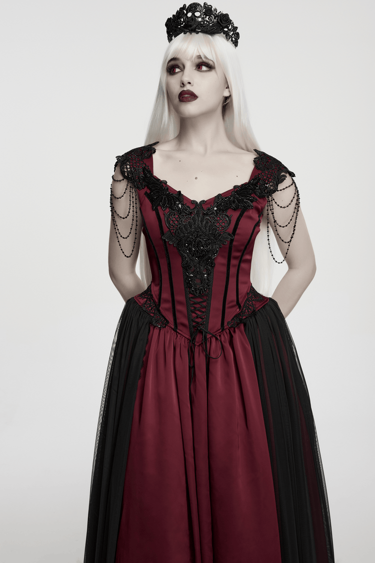 Women's Victorian Gothic Lace and Velvet Dress - image 12